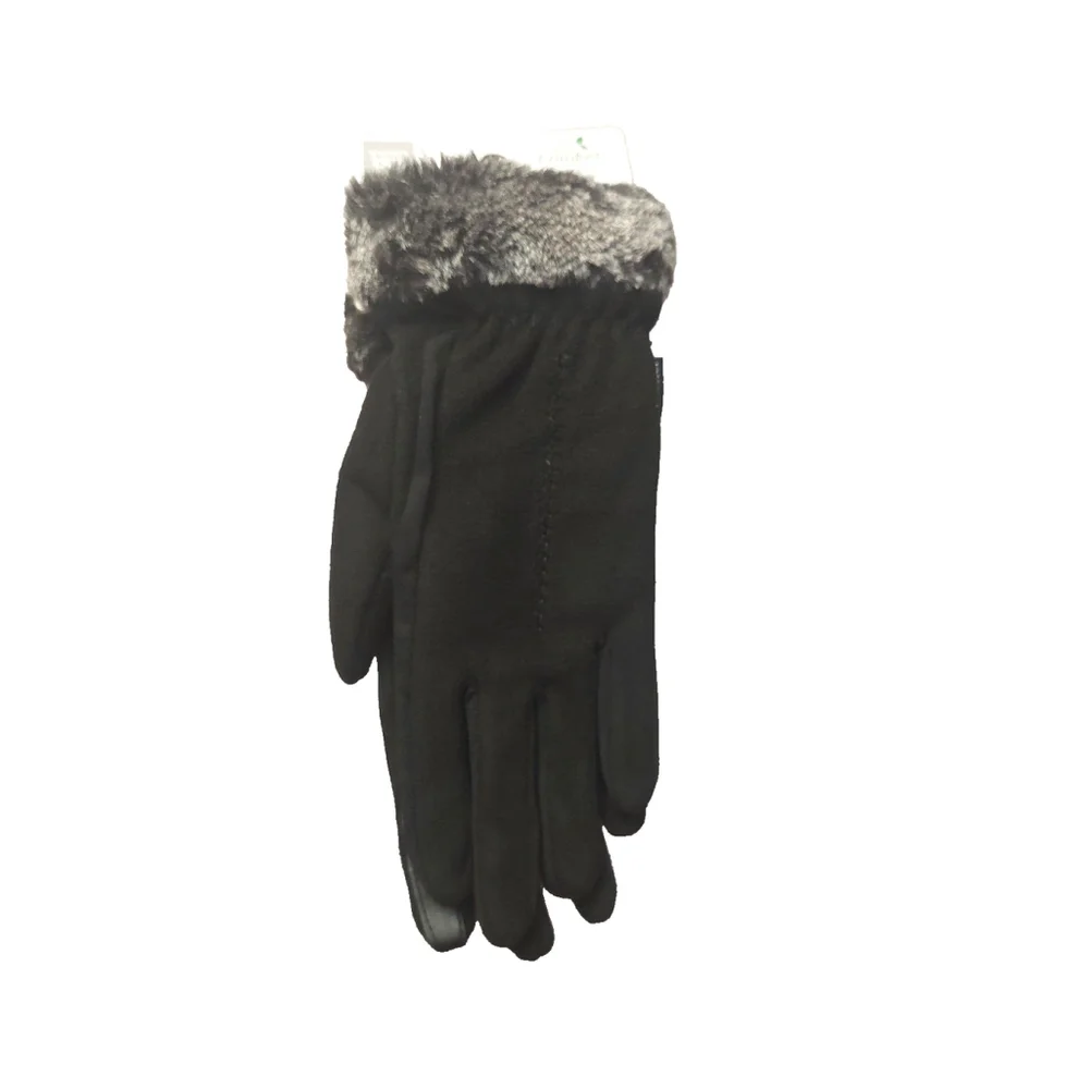 Isotoner Signature Black Fleece Gloves Faux-Fur Cuffs Sz One Size NWT